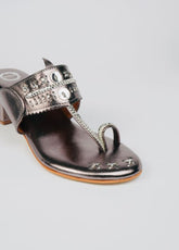 Silver Cadillac - Metallic Block Heel Kolhapuri